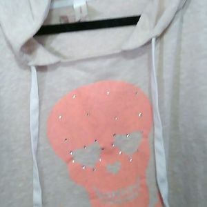 Skull hoodie orange rhinestones XXL